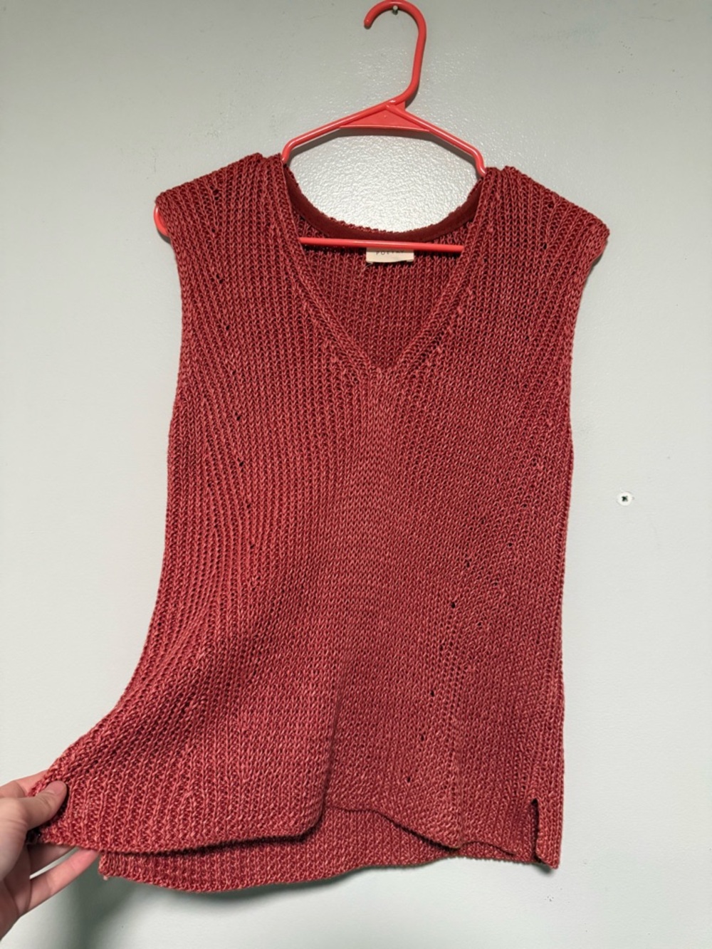 Poetry Sleeveless V-Neck Knit Sweater Vest in Brick Red - Picture 2 of 3